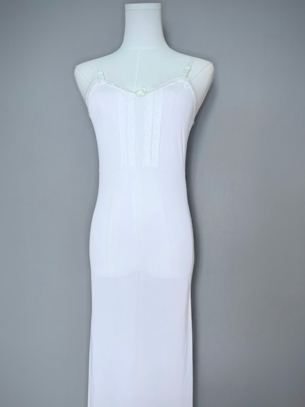 Vintage White Full Length Slip Lace Trim Adjustable Straps XS Small